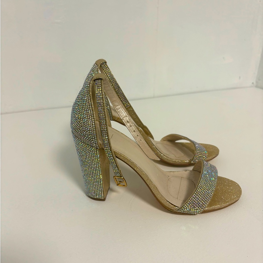 Elegant Gold Rhinestone Strappy Heels David’s Bridal size 7.5 used once